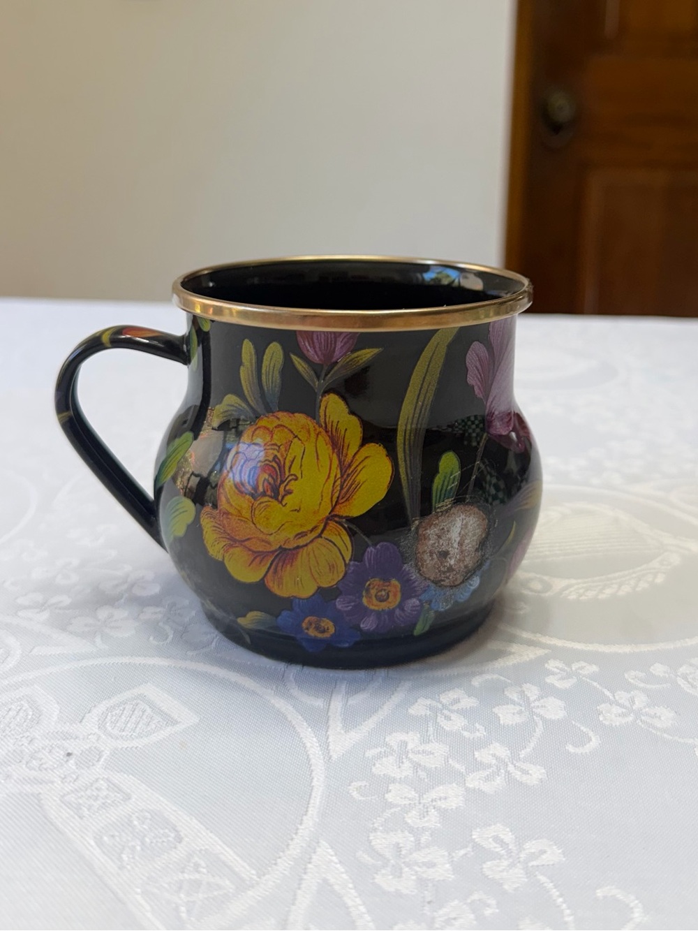 Mackenzie-Childs Flower Market Mug Black NWT